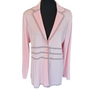 Exclusively Misook Pink Knit Blazer Jacket Black Trim Button Front Size Large